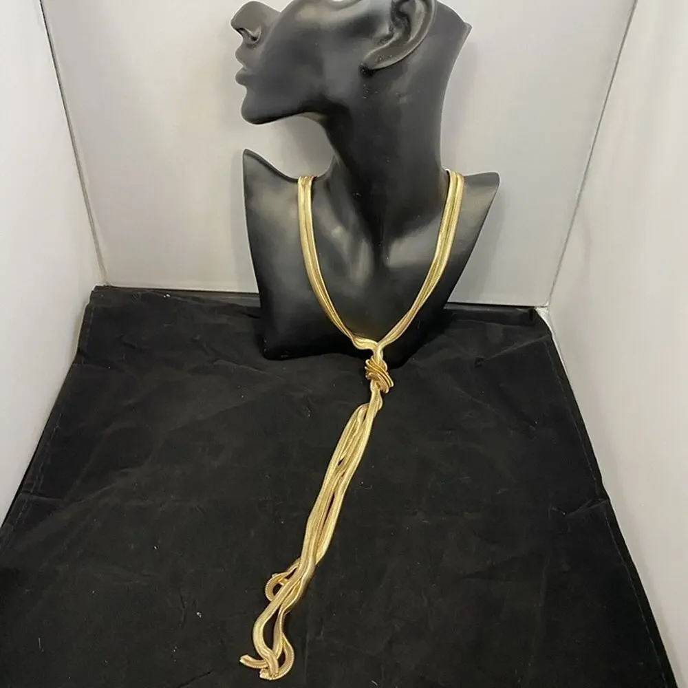 Thalia Sodi Gold Knotted Tassel Necklace Statement Jewelry NWT